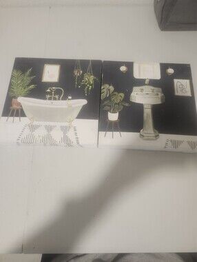 Set of two Victoria Borges Designer Bathroom Canvas Wall Art 9" x 9"